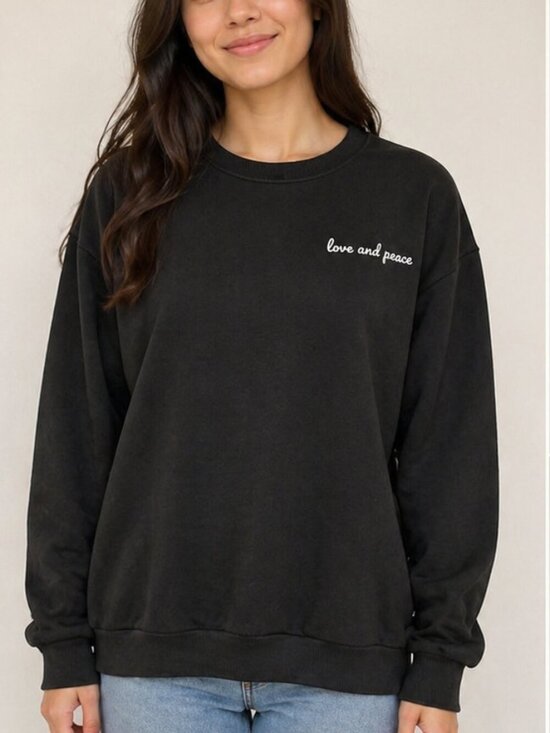 Tops - Black Love and Peace Sweatshirt Fleece Lined Crewneck Pullover